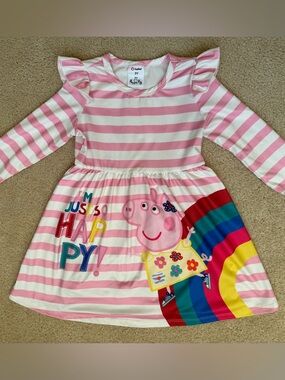 Peppa Pig, Pink and White Striped “I’m Just So Happy” Rainbow Dress
